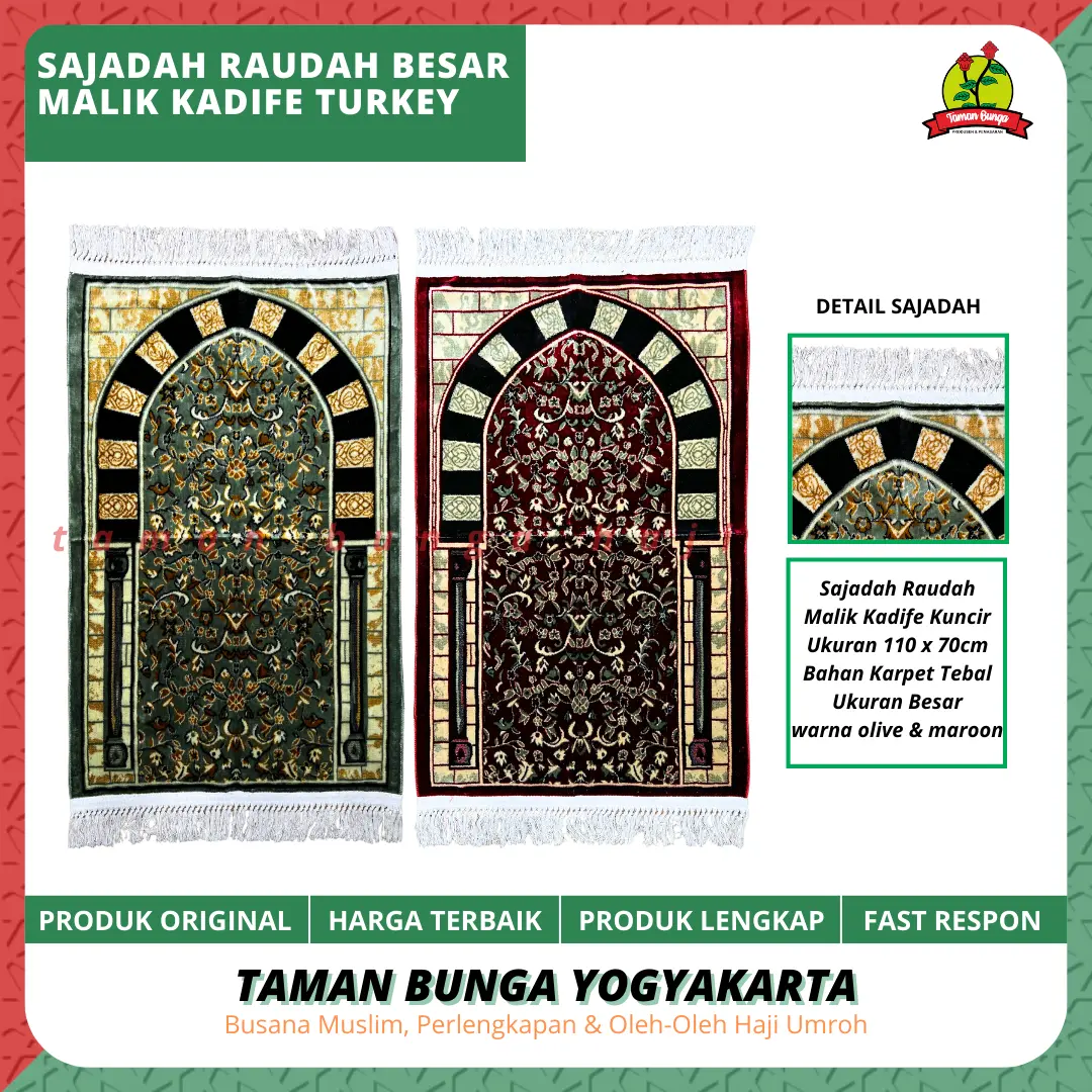 SAJADAH MALIK KADIFE BESAR RUMBAI KUNCIR RAUDAH 110cm X 70cm