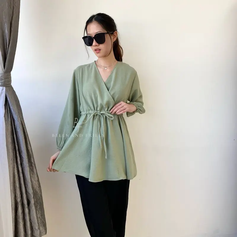 NOBU Blouse Crinkle Serut /Atasan Wanita Longsleeve / Atasan Casual Look Busui Bumil Friendly / Atasan Crinkle Airflow 0474 2