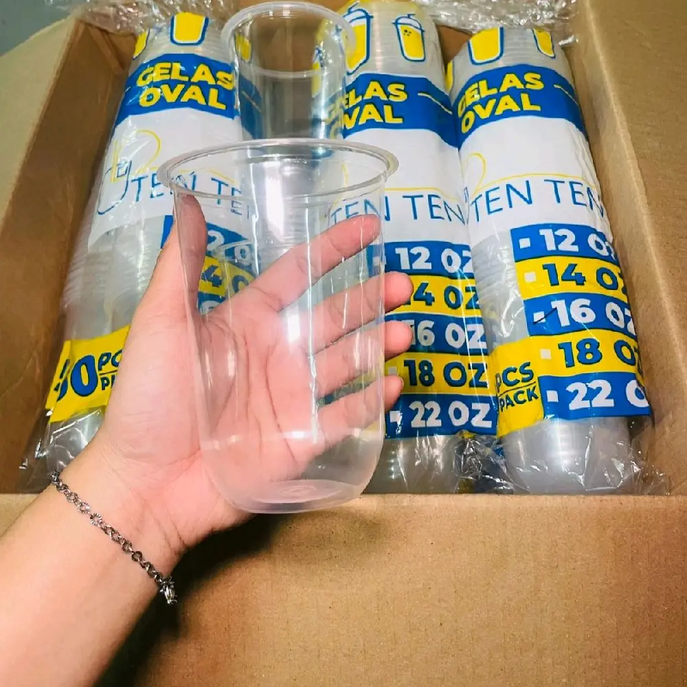 50pcs Gelas Plastik Oval 12oz 14oz 16oz Merk Tenten 5gr/Gelas Oval/Gelas Es/Gelas Plastik/Gelas Minuman