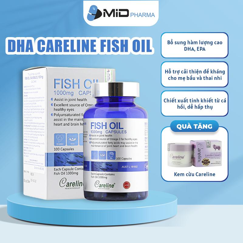 DHA Bầu Từ Cá Hồi Đại Dương Careline Fish Oil Bổ Sung DHA Hỗ Trợ Phát Triển Trí Não Và Thị Giác Cho Thai Nhi 100 viên - Tặng 1 kem cừu Careline