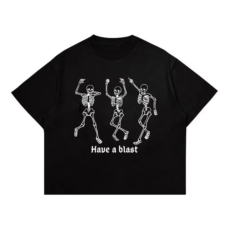 T-Shirt Boxy Oversize Skeleton / Kaos Boxy Crop Pria Printing Tengkorak
