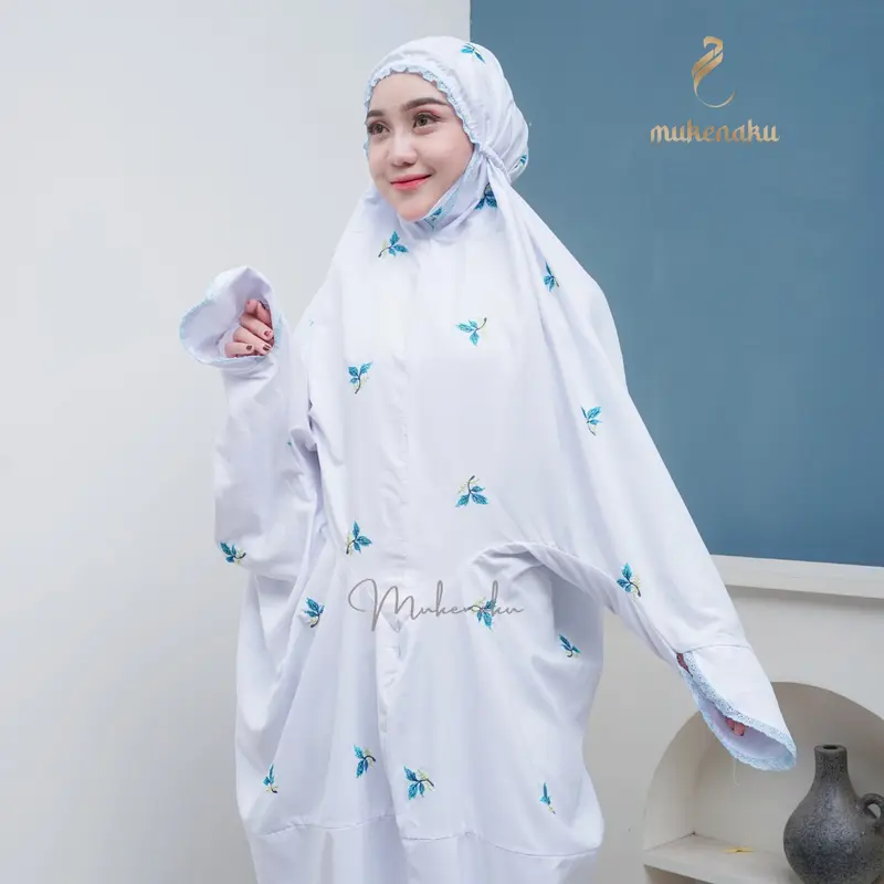 MUKENAKU - Mukena Terusan Santri Bordir Floral Mukena Lajuran Katun 0