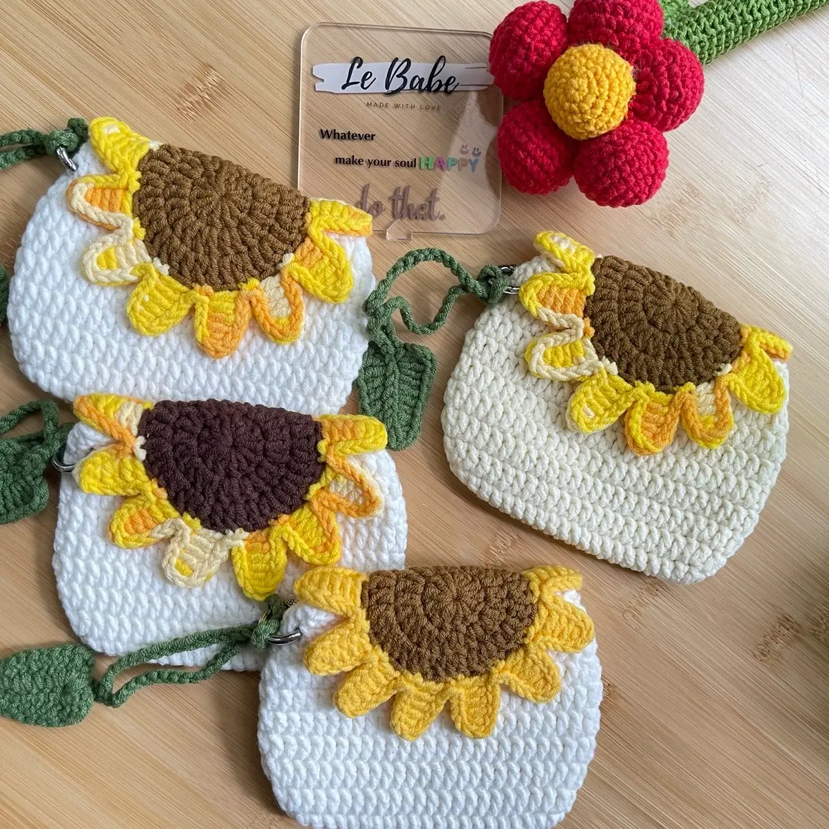 SG Le Babe Handmade Crochet Sunflower Pouch with Strap for Women