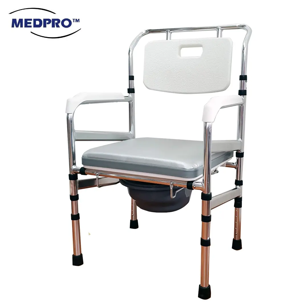 MEDPRO NEW FOLDABLE ALUMINIUM STATIONARY TOILET COMMODE