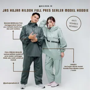 JAS HUJAN AILOOK HOODIE FULL PRES SEALER SETELAN PRIA DAN WANITA DEWASA BAHAN PVC TERBAIK