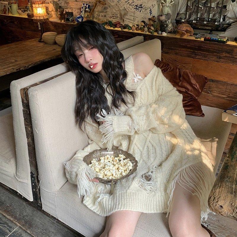 Áo Len Rộng Rãi Cho Nữ, Phong Cách Thường Ngày, Muốn Trở Thành Một Cô Gái Tốt, Thiết Kế Đẹp, Thích Hợp, Rách, Trễ Vai, Mùa Thu Và Mùa Đông 2023 Top Women Tre