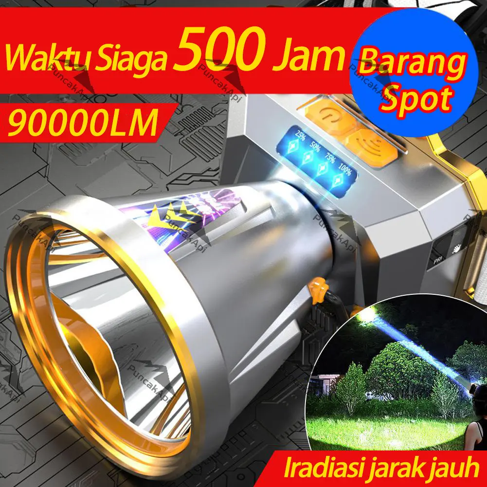 【Barang Spot】Senter LED Super Terang Senter Kepala Senter Kepala Super Terang 90000LM Super Terang Jarak Jauh Awet IP6X LED Anti Air