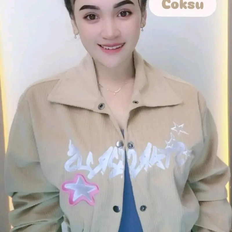 Opz jaket crop wanita bahan Corduroy Bordir Motif Star 2