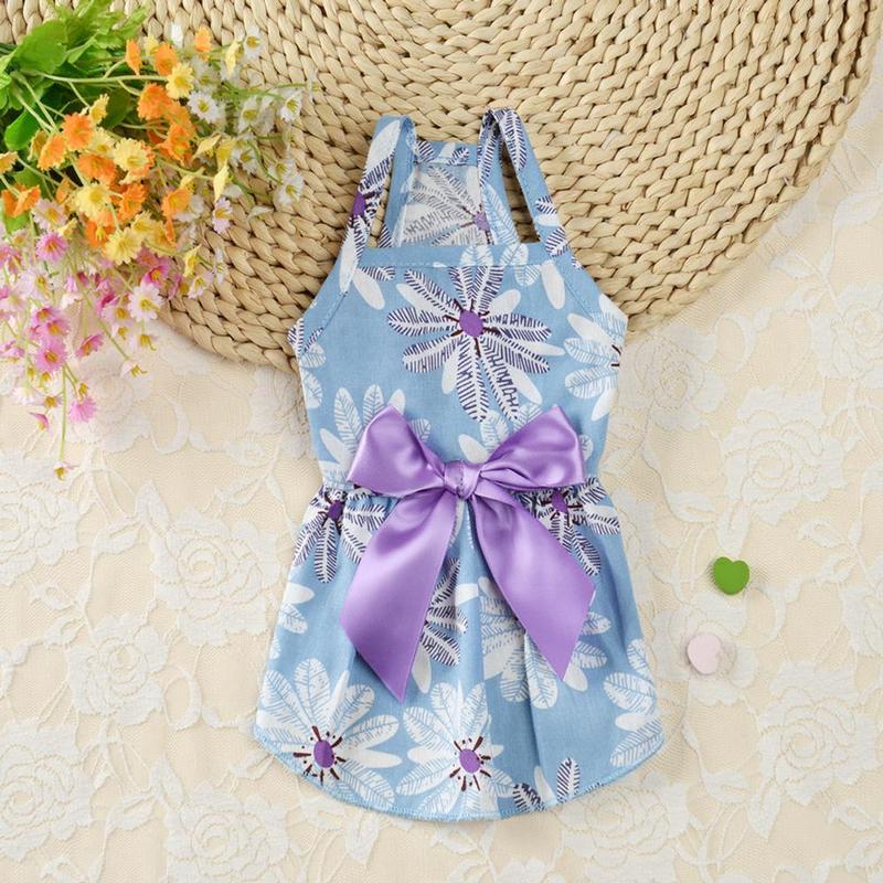 Summer Pet Dress Flowers Printing Ribbon Clothes Puppy Dogs Cats Princess Dress Summer Pet Cat Fair Maiden Skirt #426560 8