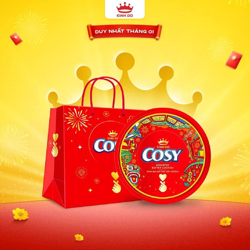 CÓ TÚI GIẤY Hộp Thiếc Bánh Quy Cosy Tết 2026 Thập Cẩm Sôcôla 390g