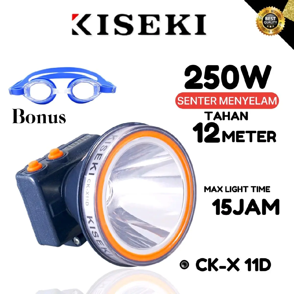senter kepala selam 250 watt kiseki led alumunium reflektor super terang bonus kacamata selam