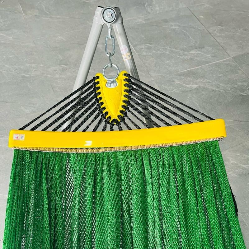 Bộ võng xếp thuyền rồng thép Sơn tĩnh điện chân đế xoay 360độ+ lưới siêu to màu xanh lá 7