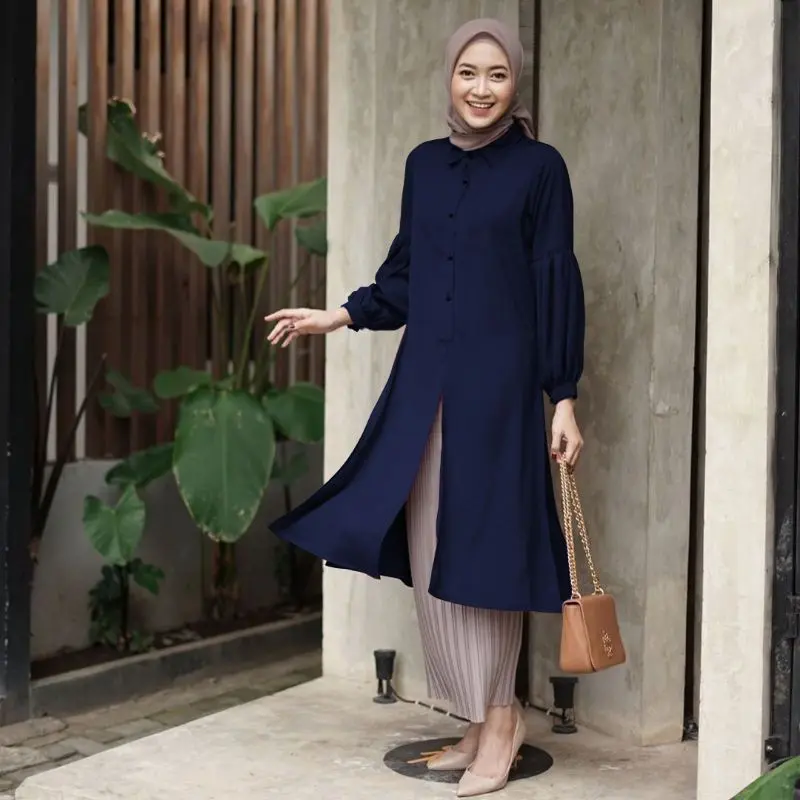 Tunik Dianara Long Crinkle Airflow Premium LD 110 Wanita Busui Full Kancing Terbaru Lembut Muslim Atasan Panjang Katun Dewasa Linen Oversize Midi Nyaman Dress Basic Variasi Hitam 2