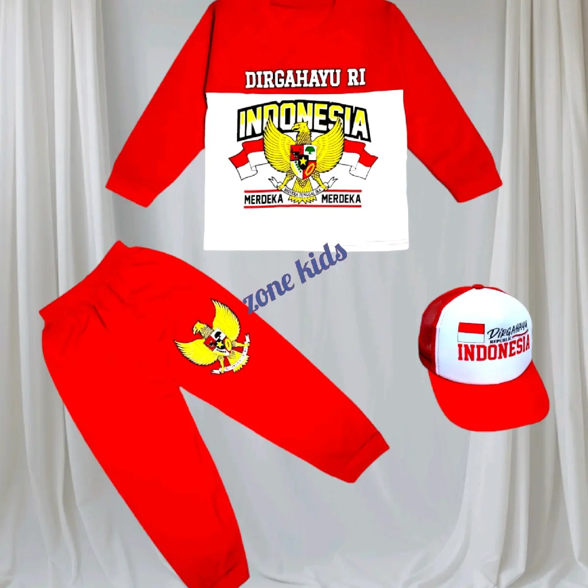 Setelan Garuda Merah Putih Lengan Panjang Anak Laki Dirgahayuh Indonesia 17 Agustus Usia 1-10 Tahun - Kids