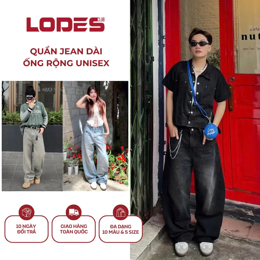 Quần Jean Ống Rộng LODES CLUB Form Unisex Cho Cả Nam Và Nữ Chất Liệu Denim Cao Cấp,Phong Cách Retrol