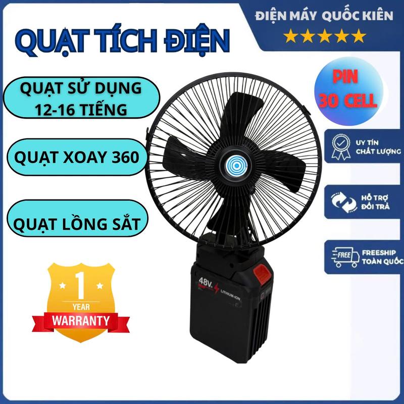 Quạt Tích Điện Để Bàn PIN 30 CELL Sử Dụng Liên Tục 16 Tiếng, Chân Pin Phổ Thông, Quạt Lồng Sắt 2 Chế Độ, Xoay Đảo Chiều Gió, Quạt Mạnh Gió Lớn, Phù Hợp Mọi Gia Đình Bảo Hành 1 Năm
