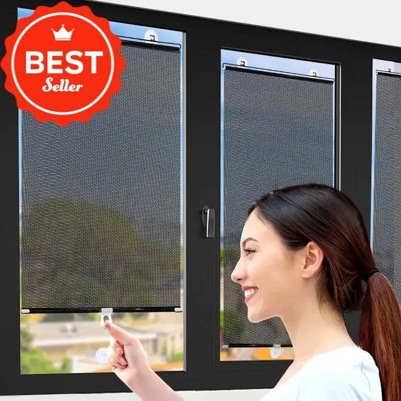 COD Hot Selling Universal Roller Blinds Suction Cup Sunshade Blackout Curtain Car Bedroom Kitchen Office Windows Sun-shading Nail-free Sun Blind