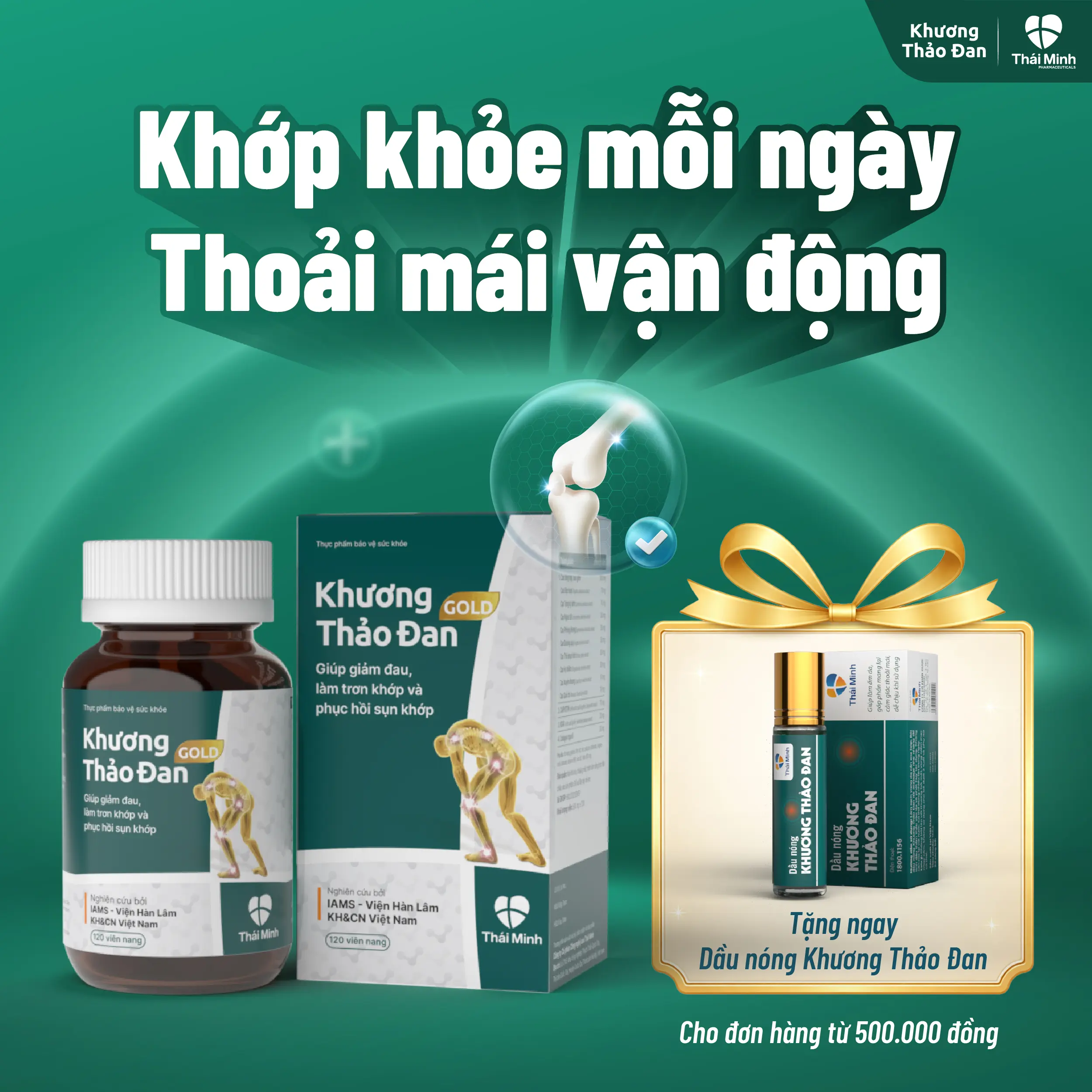 Viên uống Khương Thảo Đan Gold - Hỗ Trợ Bệnh Lý Xương Khớp - Lọ 30 Viên, 120 viên
