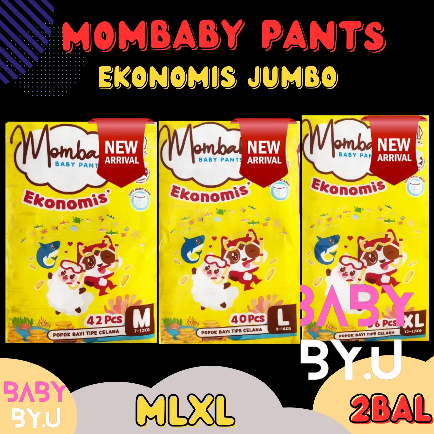 [2BAL] MOMBABY DIAPERS PANTS EKONOMIS JUMBO M42/L40/XL36