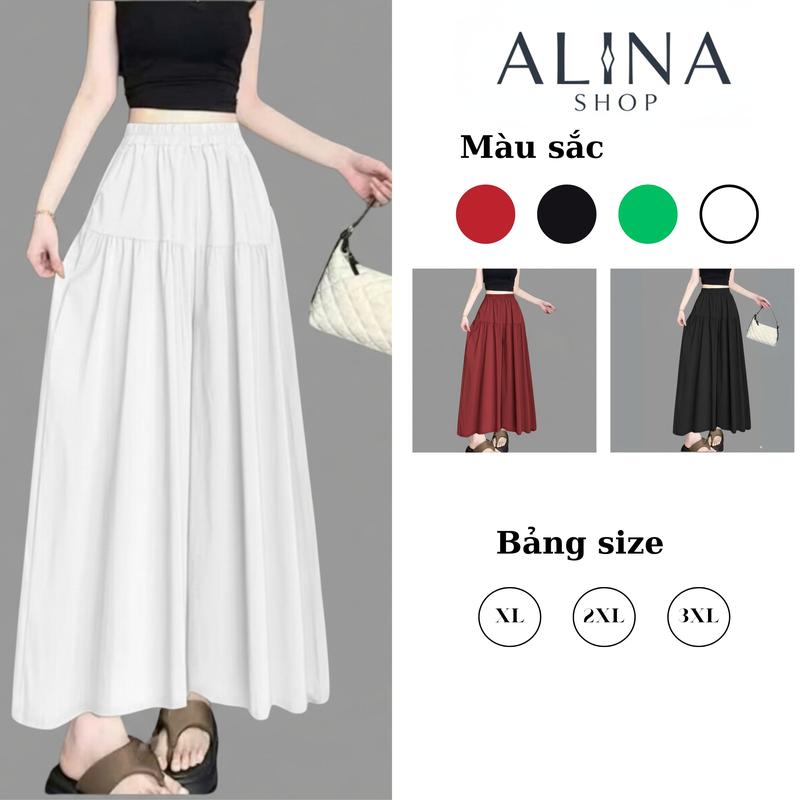  Quần váy nữ 2 tầng có bigsize quần ống suông nữ dáng váy cạp cao lưng thun che khuyết điểm quần nữ ống rộng nữ 50cm dáng dài hack dáng dễ phối xuân hạ thu đông Women Nữ 