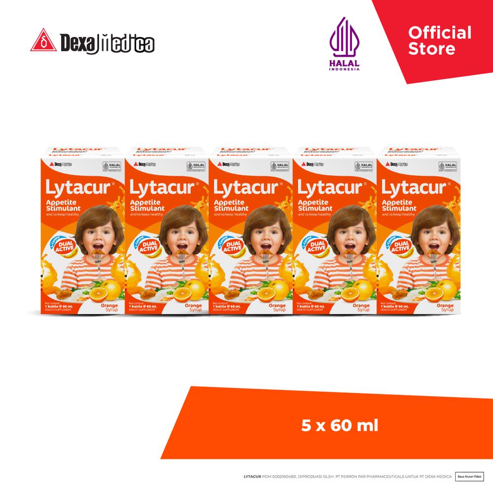 Lytacur Sirup Rasa Jeruk 60 ml (x5) | Suplemen Vitamin Nafsu Makan Anak Aktif Sehat Tumbuh Kembang