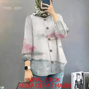 Kemeja Muslimah Corak 3D Unik Lengan Panjang Saiz Besar S-5XL Gaya Korea Elegan Pakaian Santai Muslimah Trendi Inner Jubah Abaya Long Dress Super Soft and Comfort