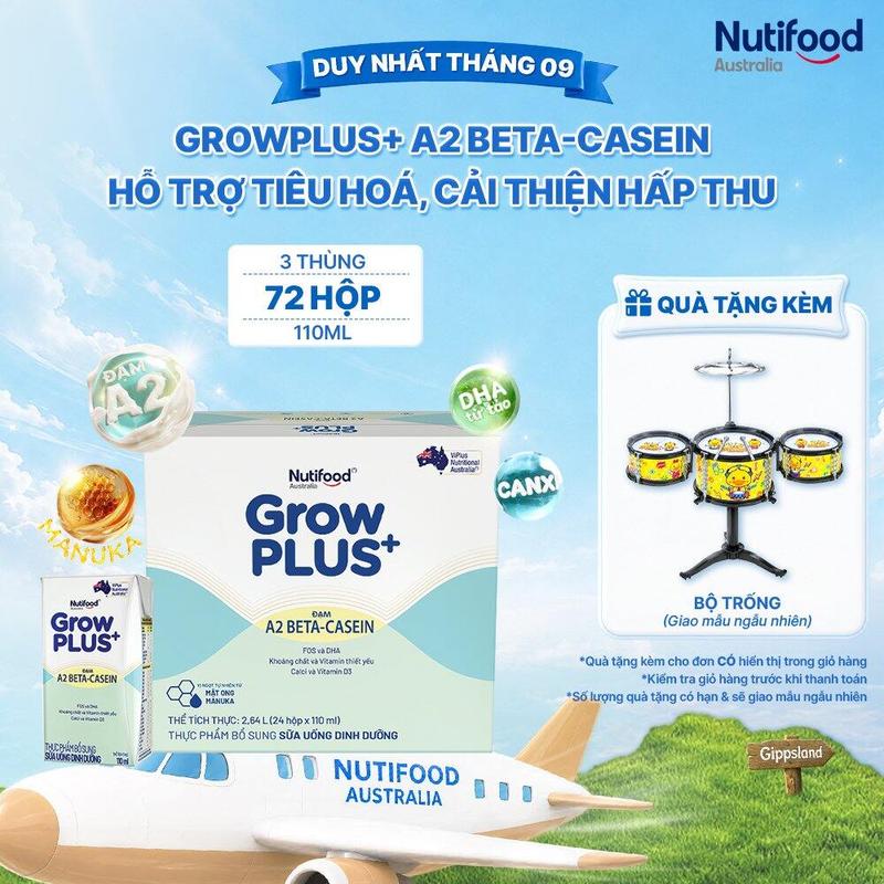 Combo 3 sữa bột pha sẵn GrowPLUS+ A2 beta-casein Hộp 110ml