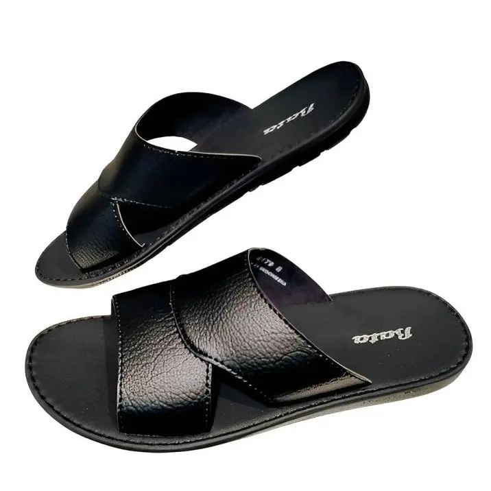 Sandal Bata Pria Skip Black Terbaru Sendal Selop Kulit Kasual Nyaman di Gunakan Kekinian Unisex 0