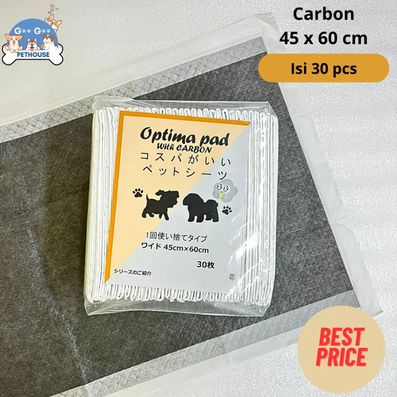 Underpad Training Pad Alas Pipis Anjing Kucing Kelinci Perlak CARBON Merek OPTIMA PAD Uk. 33x45  Uk. 45x60  Uk. 60x90 (PCS) 4