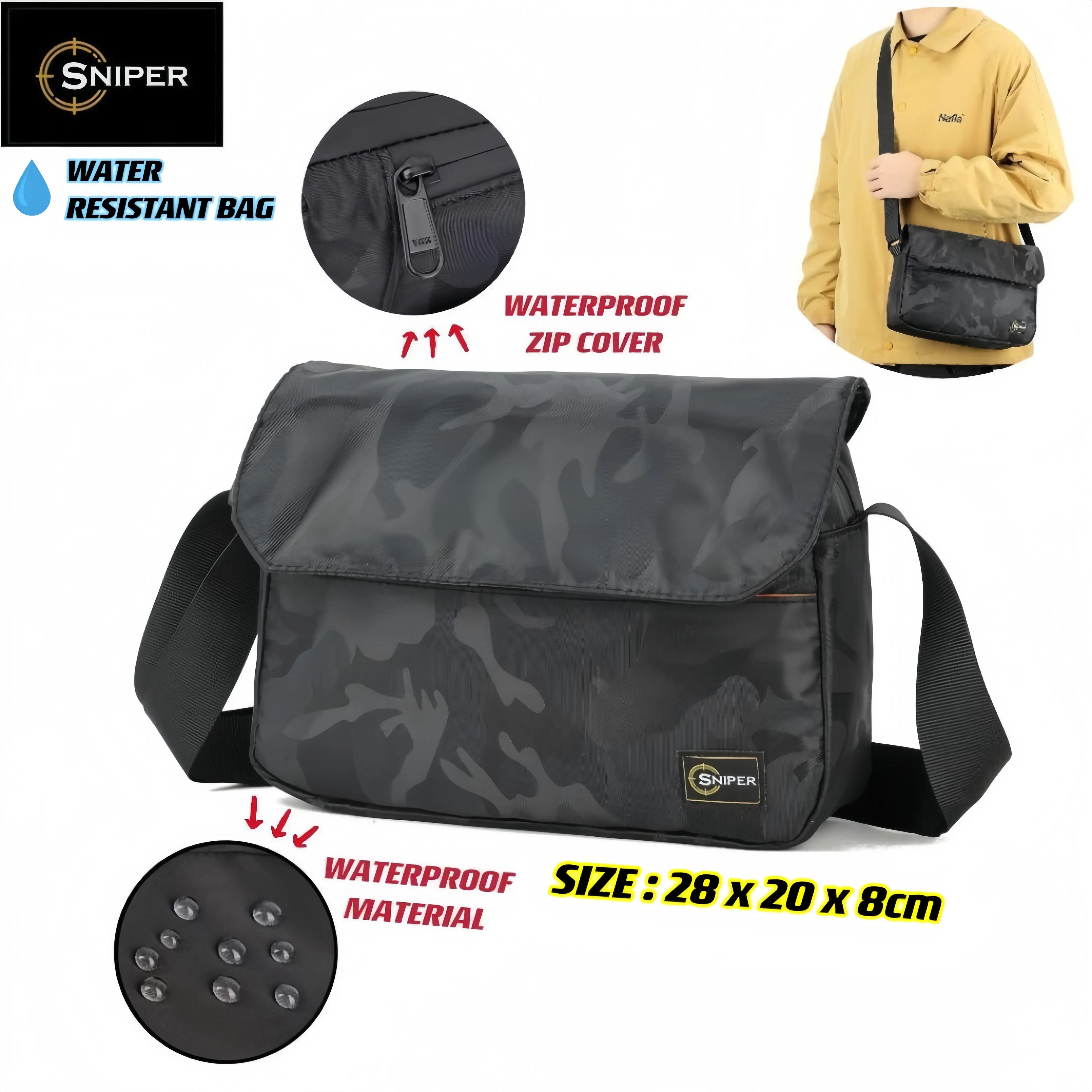 TT045) [PERFUME SCENTED] High Quality Japan Design Water Resistant SNIPER BAG Large Volume Sling bag crossbody bag with Waterproof Zipper Cover and Adjustable Strap
