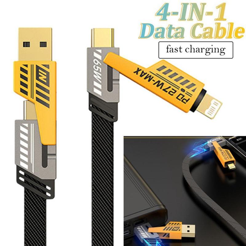 【Shipping on April 4th】Kabel data pengisian cepat 4-in-1 65W dengan kecepatan transmisi cepat dan kompatibilitas yang kuat, cocok untuk ponsel Android dan Apple Panjang Lighting Cable 2