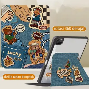 Tablet Case For Samsung tab S9 S10 S8 S7 a9 plus A8 10.5 S6 lite 10.4 Casing Tablet 360° rotating Anti Crack Drop dengan Bumper Desain Tekstur Sutra Akrilik