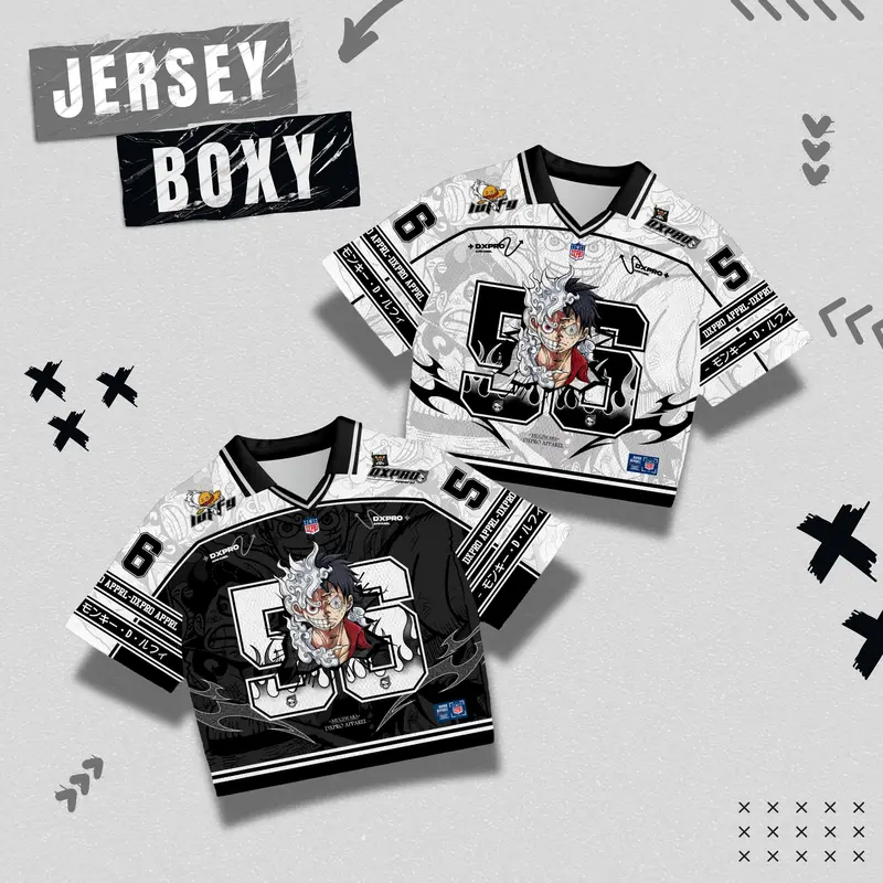 JERSEY BOXY OP LUFFY BLACK WHITE 56-Bahan Dry-Fit UV Premium