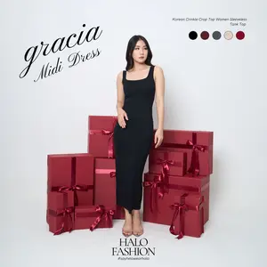 [HaloFashion] Gracia Sexy Basic Midi Dress Bodycon Casual Dress Baju Sleeveless Simple Fashion Korea Pesta Mini