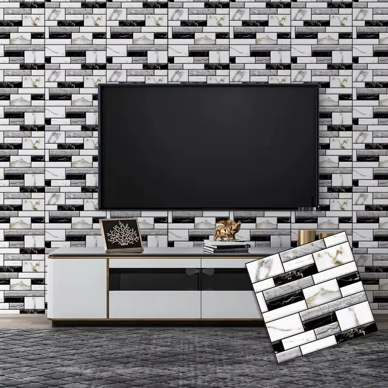 3D Retro Simulation Marble Brick Pattern Wall Sticker, Imitation Tile Self-adhesive Wall Sticker, Waterproof Living Room Kitchen Backsplash Bathroom Home Wall Sticker 3