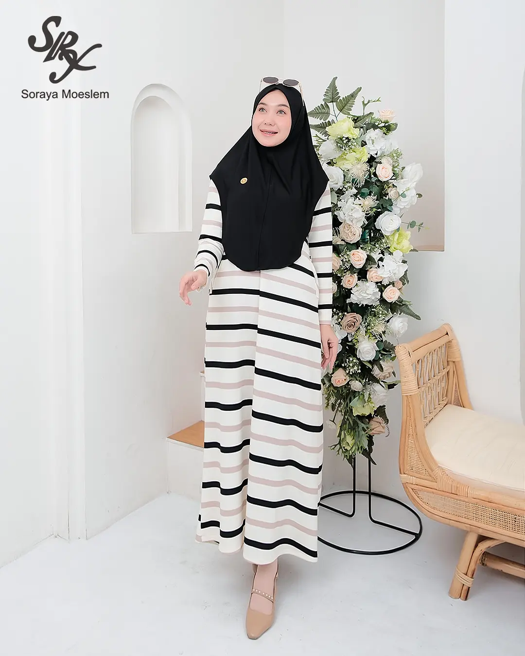 Soraya Moeslim  Set Melisa Dress Hijab Syari Mix Jersey Premium - Busana Muslim Mewah Wanita Dewasa Remaja Syar'i - Pesta - Lebaran