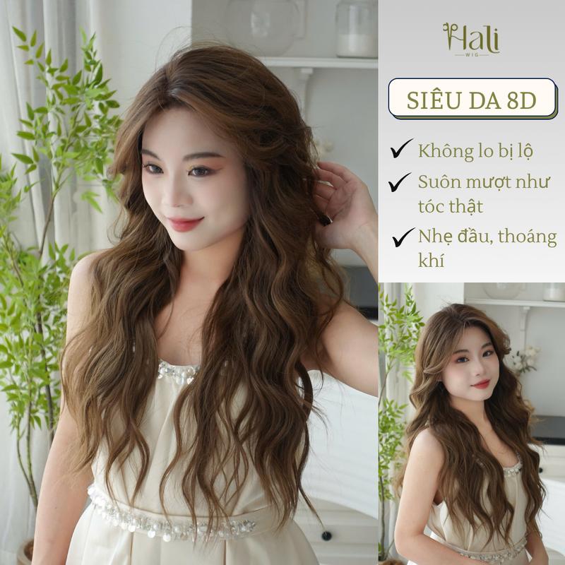  Tóc giả nguyên đầu siêu da 8D balayage dáng Hippie 60cm chất tóc protein phủ nano chống rối và suôn mượt tự nhiên giống tóc thật đến 99% 