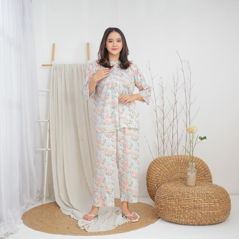 Asadel Anaya Set Rayon Adem Busui Setelan Celana Motif Ibu Muslim Nyaman Panjang 8