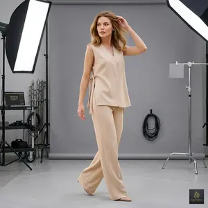 Luna Vest Ensemble Nuansa Elegan & Sophisticated Berbahan scuba lembut untuk Wanita dengan Celana