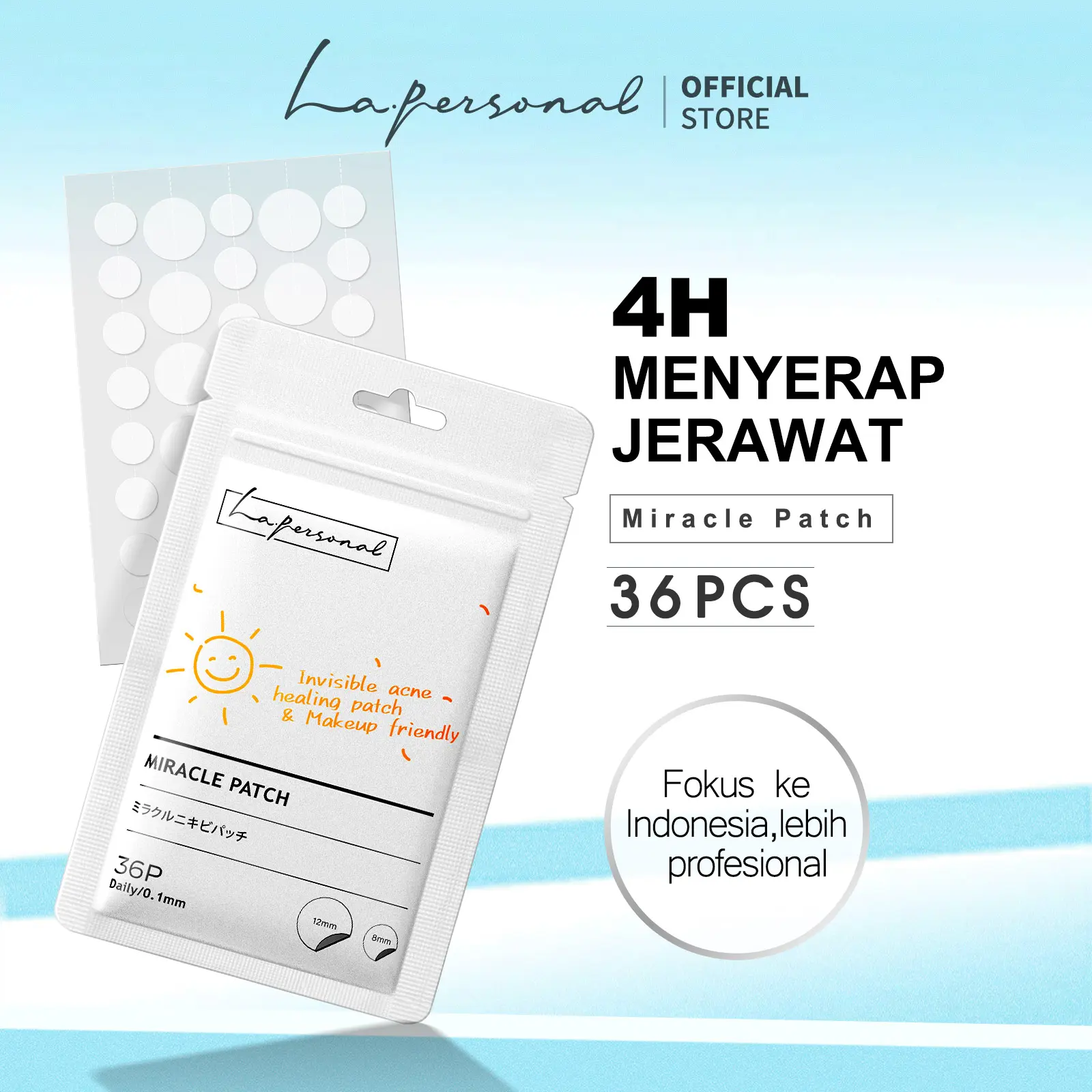 La.personal Acne Patch Pimple Patch Penghilang Jerawat Acnes Spot Care Plester Jerawat Day 0.1mm Acne Treatment Patch Jerawat 36pcs Hitam Wajah