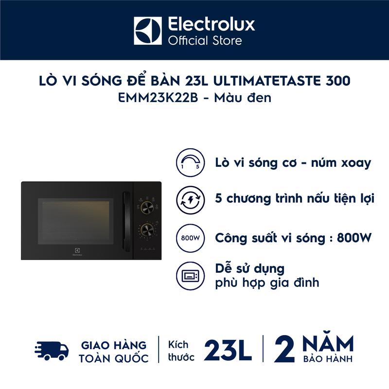 Electrolux Lò vi sóng 23L EMM23K22B - 5 chương trình cài đặt sẵn, công suất 800W, bảng điều khiển tiếng Việt