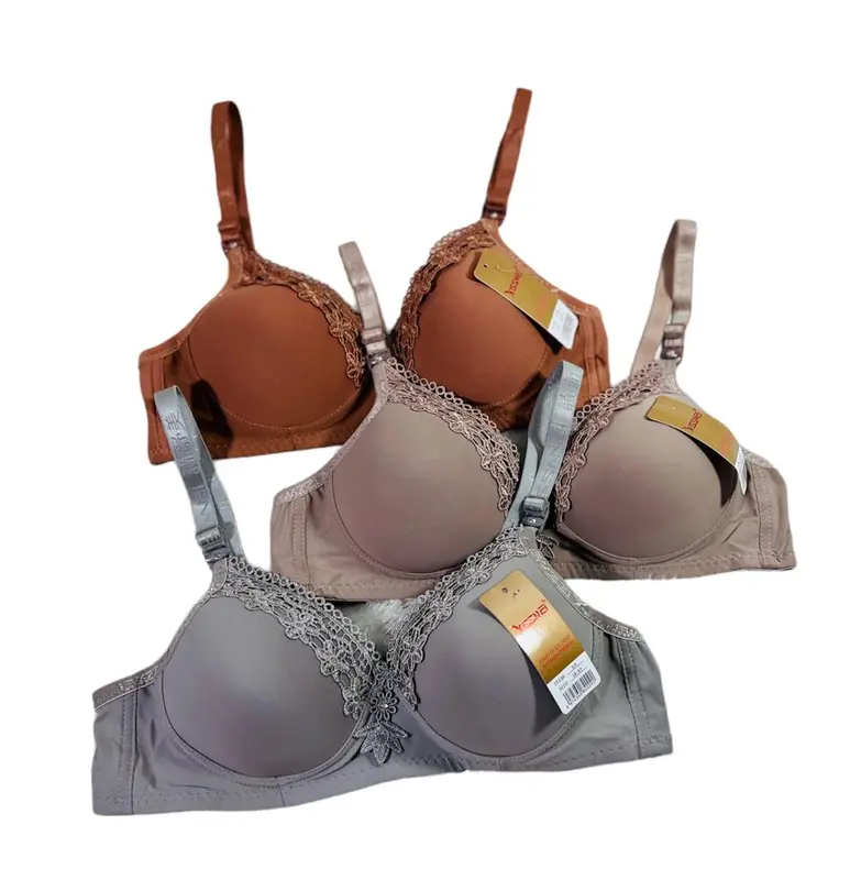 Bra Renda Xissmei Non Kawat Busa Tipis Size 34-40 Set 3 Wanita - Katun Bh Dewasa Motif 0