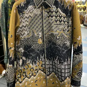 Batik dobby serat nanas exclusive full jaitan smock taillor trikot waffer warna dasar kuning kombinasi mewah elegant