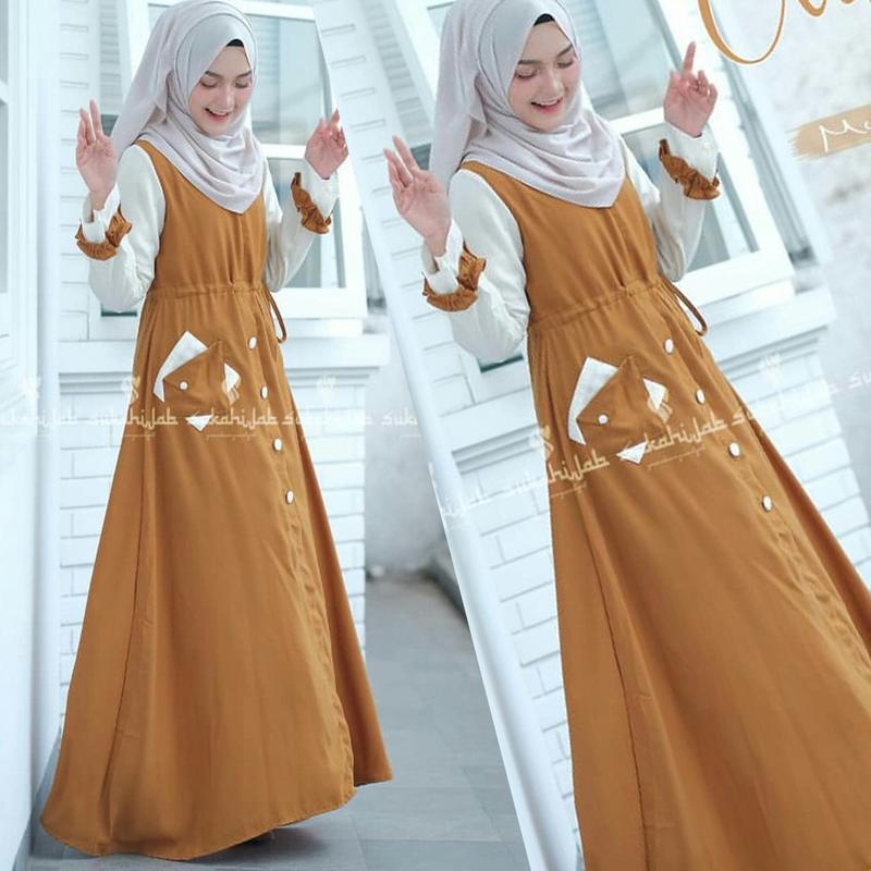 Laviona Maxy Dress Cantik Model Terbaru Lagi Buming Matt Crepe Premium Army Fit Kancing  Panjang  Nyaman  Simple  Casual 1