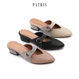 PATRIS Genia Mules Wanita Heels / Hak 4 Cm Black Shoes Canvas Sendal
