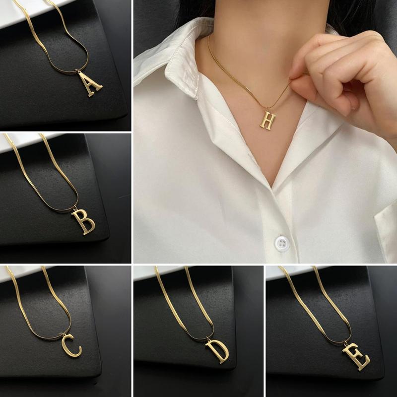 Vòng Cổ Xương Rắn, Chất Liệu Thép Titan Không Màu, Thiết Kế 26 Chữ Cái, Thích Hợp Cho Các Cặp Đôi, Đồ Trang Sức Cặp Đôi Hoa Dây Chuyền Women