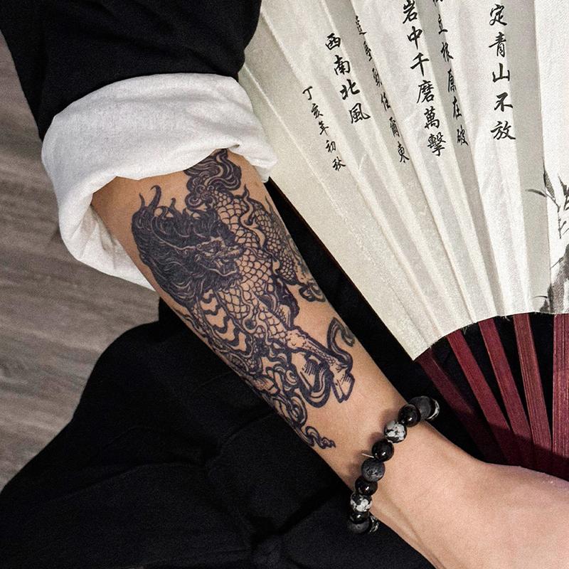 Bộ Hình Xăm Dán Tạm Thời, Hình Ảnh Lớn Mới, 6 Tờ / bộ, Thơ Trung Quốc Ma Thuật, Kỳ Lân, Rồng, Đại Bàng, prajna, Cánh Tay Hoa Anh Đào, Không Thấm Nước, 7-15 Ngày, Thích Hợp Cho Nam Giới, Hình Xăm Giả, Hình Xăm Tạm Thời Lâu Trôi 5
