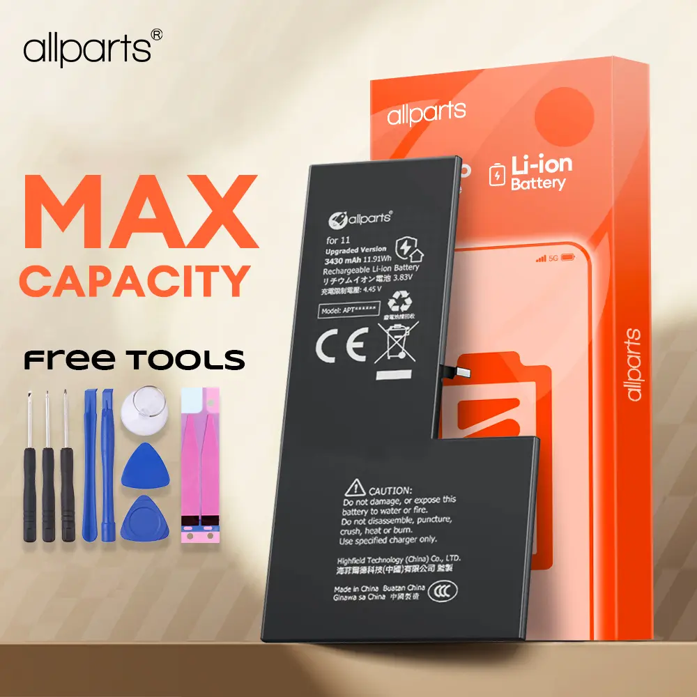Allparts Full High Capacity Battery for iphone 6/6 Plus/6S/6s Plus/7/7P/8/8Plus/X/XS Max/XR/11/12 Pro/13/14/15 Pro Max