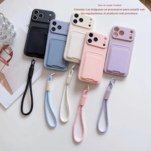 Funda para teléfono con correa trenzada en la muñeca, compatible con varias iPhone, elegante con tarjetero y cuerda colgante trenzada para evitar caídas, que permite guardar tarjetas y fotos.