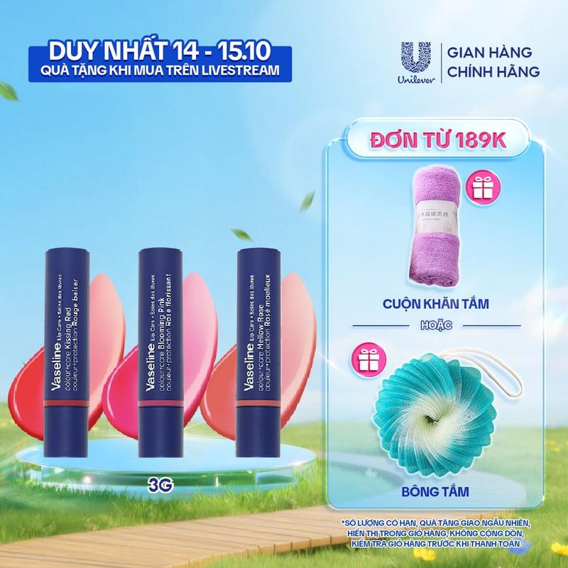 [Live] Son dưỡng môi Vaseline Lip Care Colour+Care 3g (tùy chọn)